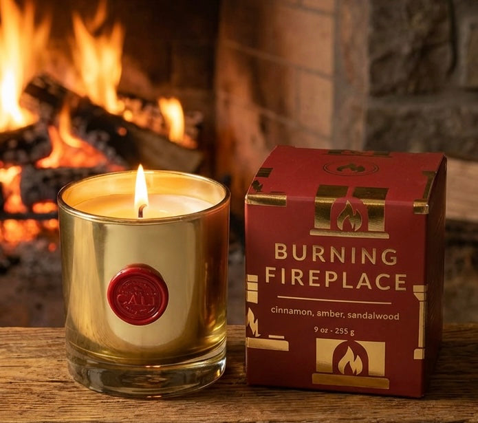 Fireplace - cinnamon and amber 9 oz Soy Candle - Scents of Sicily Collection